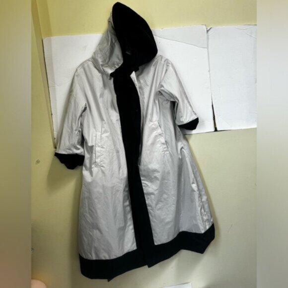 Max Mara S Reversible Trench Coat Hood Jewels  Pockets Water Repellent Jacket 4 - Picture 3 of 16